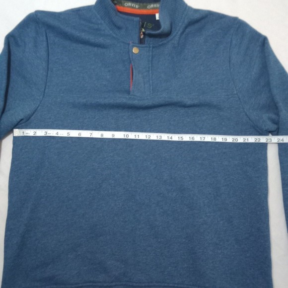 Orvis Men's Large Blue Pullover Long Sleeve Zip Up With Button Cotton Polyester - Picture 5 of 9